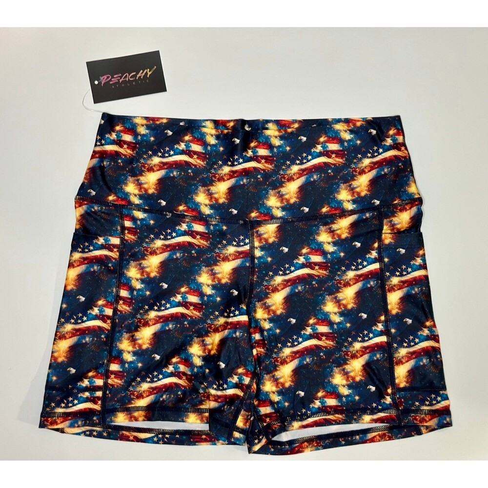 Peachy Athletic Women's Shorts Freedom Flex American Flag Valkyrie Large 5in NWT